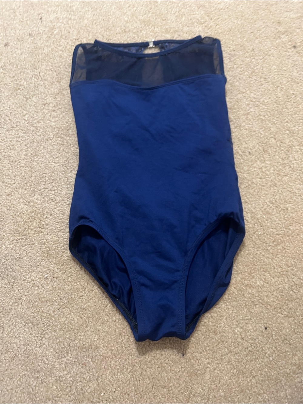 Girls Navy Blue Sheer Yoke Bodysuit